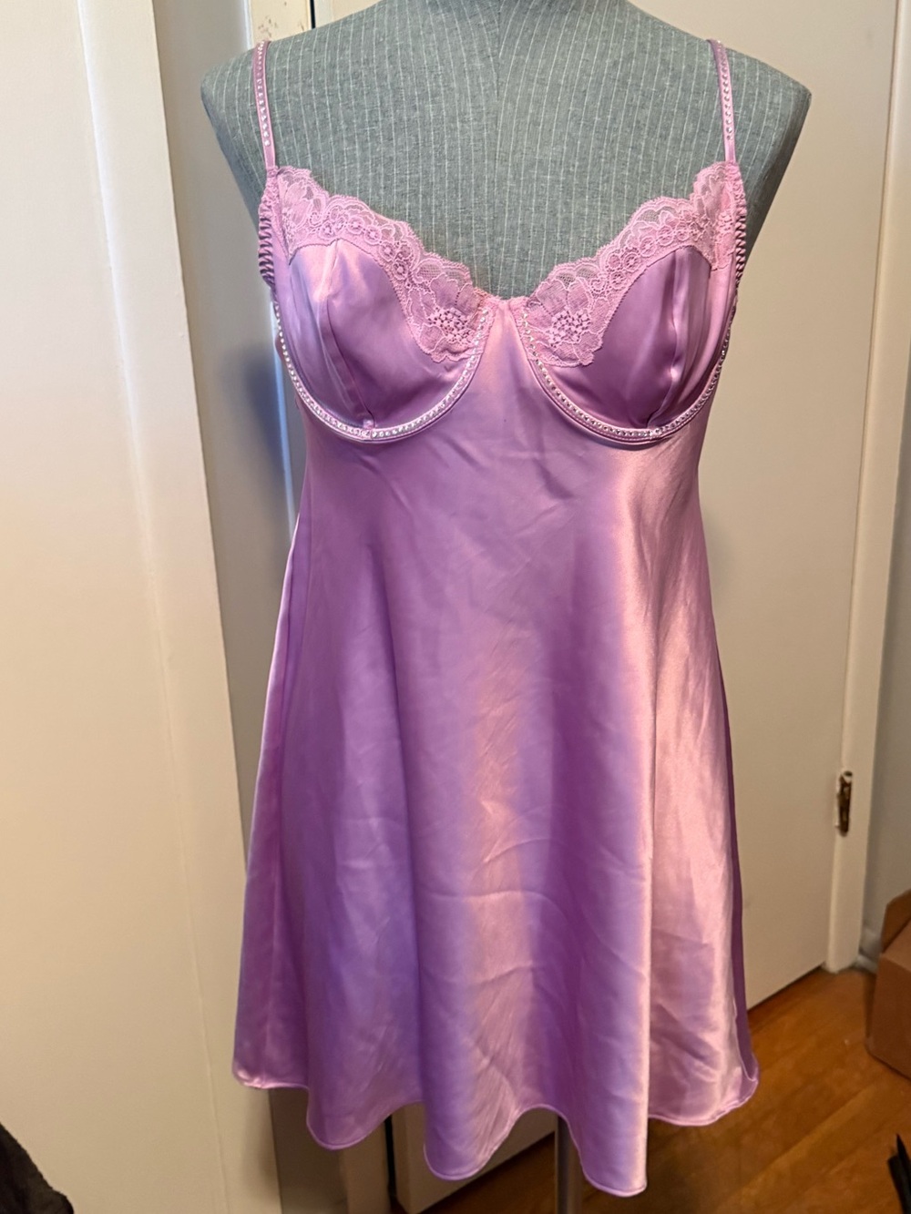 Victoria's Secret Lavender Satin Lace Chemise w/ Rhinestones Size Large NWTs